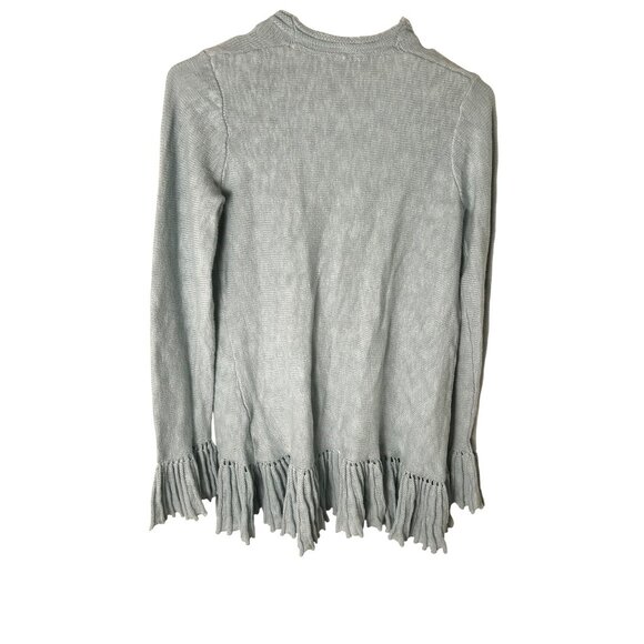 Lori Goldstein Logo XS Ruffled Hem Cardigan Open Front Aqua Green Lightweight Kn - Picture 2 of 7